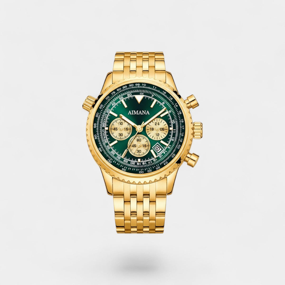 Claire Mode | Montre pour Homme Dorée en Acier Inoxydable – Quartz Lumineuse et Étanche 43 mm