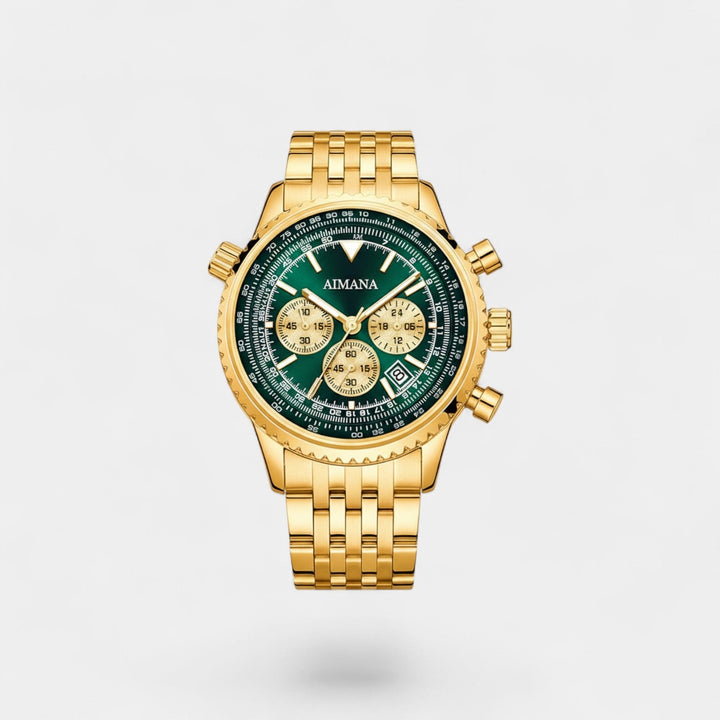 Claire Mode | Montre pour Homme Dorée en Acier Inoxydable – Quartz Lumineuse et Étanche 43 mm
