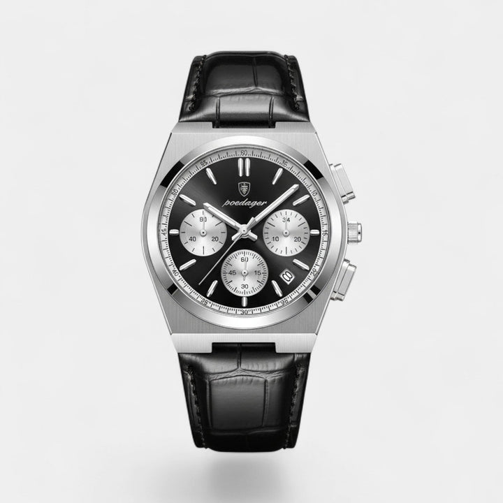 Montre pour Homme en Cuir Noir – Quartz 41 mm Multi-Fonction