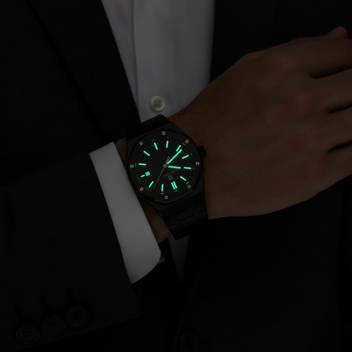 Montre pour Homme Acier Inoxydable Noire – Quartz Lumineuse et Étanche 42 mm