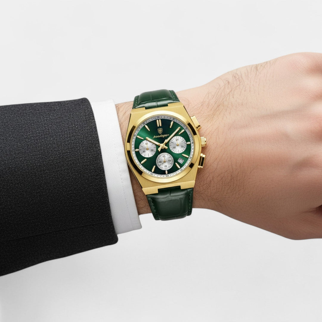 Montre Homme à Bracelet en Cuir Quartz – Chronographe Multifonction