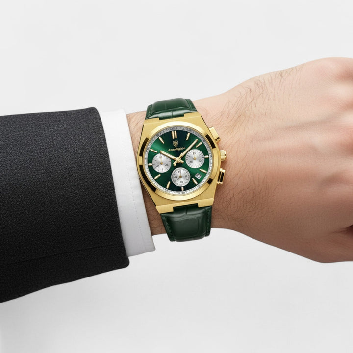 Montre Homme à Bracelet en Cuir Quartz – Chronographe Multifonction