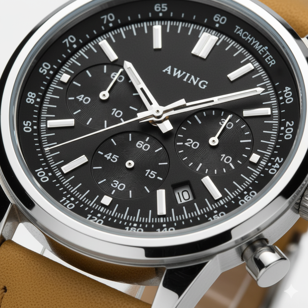 Montre pour Homme Bracelet Cuir – Quartz Chronographe Étanche 40,5 mm