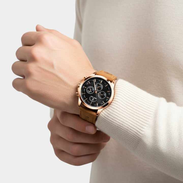 Montre pour Homme à Bracelet en Cuir – Quartz Multi-Fonctions 41 mm