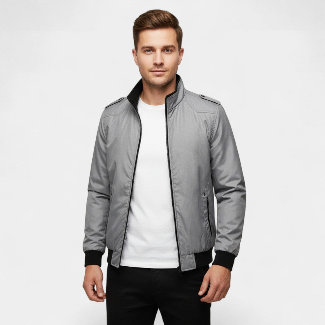 Veste Homme Col Montant en Mélange Tissé – Coupe Slim Ajustée