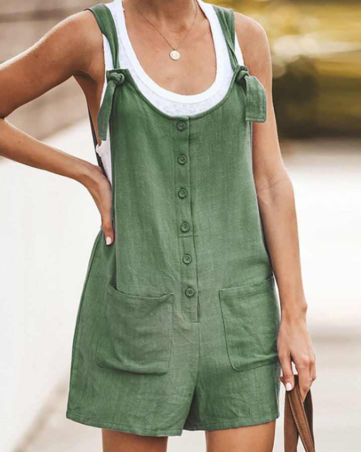 Combinaison Courte d’Été Amusante Femme – Style Sans Manches en Mélange de Lin