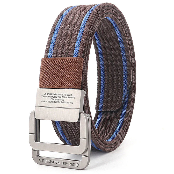 Ceinture Taille Unisexe en Toile Rayée – Sangle Décontractée à Boucle Métallique Double Anneau