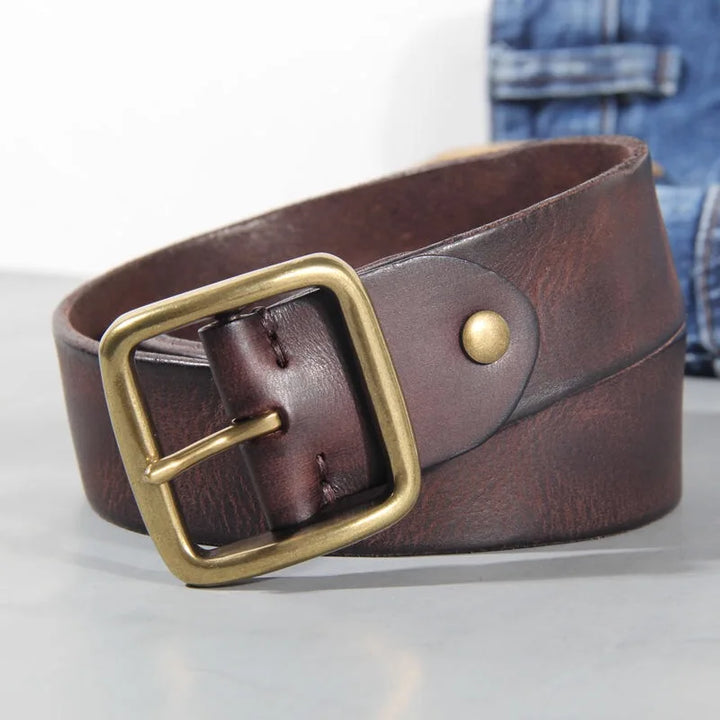 Ceinture homme en cuir de vachette véritable – Ceinture artisanale avec boucle en laiton massif pour jean et pantalon
