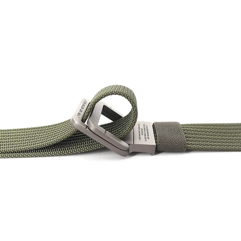 Ceinture Taille Unisexe en Toile Rayée – Sangle Décontractée à Boucle Métallique Double Anneau