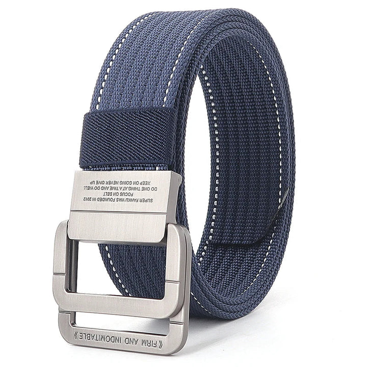 Ceinture Taille Unisexe en Toile Rayée – Sangle Décontractée à Boucle Métallique Double Anneau