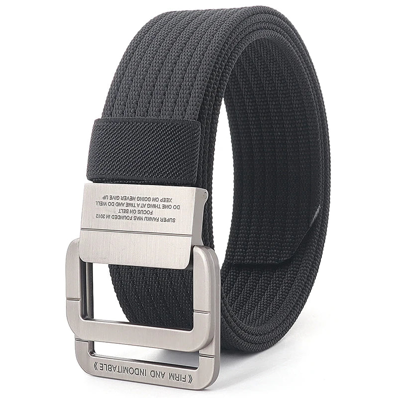 Ceinture Taille Unisexe en Toile Rayée – Sangle Décontractée à Boucle Métallique Double Anneau