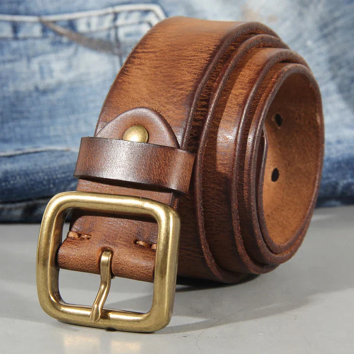 Ceinture homme en cuir de vachette véritable – Ceinture artisanale avec boucle en laiton massif pour jean et pantalon