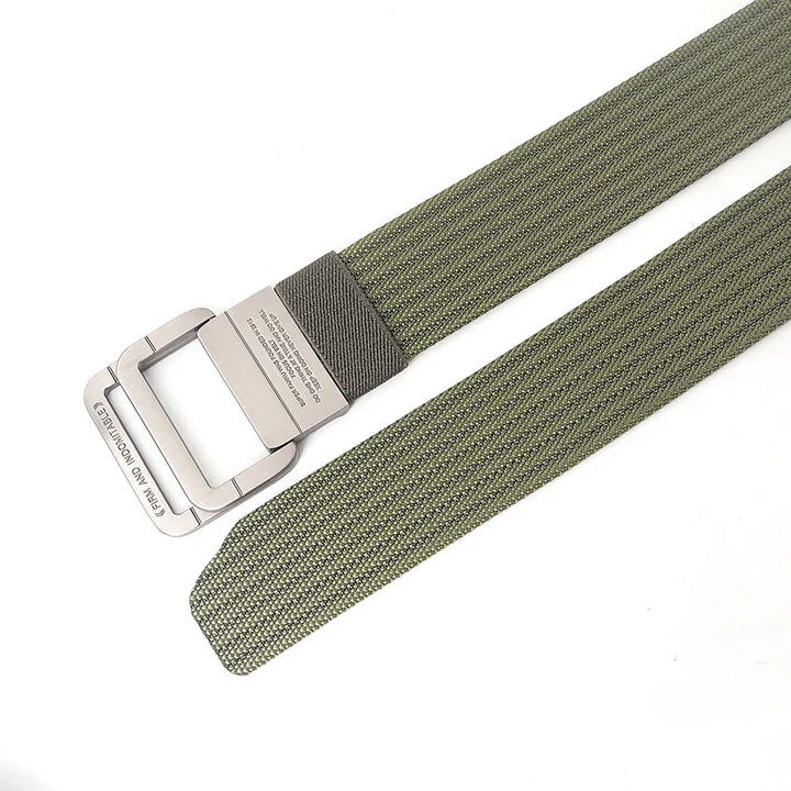 Ceinture Taille Unisexe en Toile Rayée – Sangle Décontractée à Boucle Métallique Double Anneau