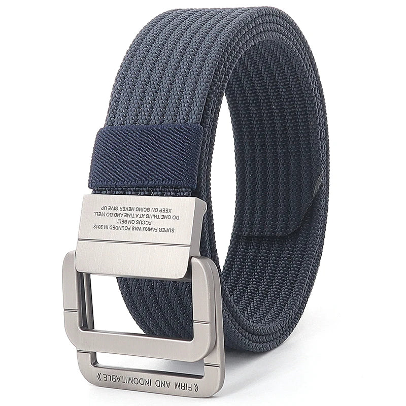 Ceinture Taille Unisexe en Toile Rayée – Sangle Décontractée à Boucle Métallique Double Anneau