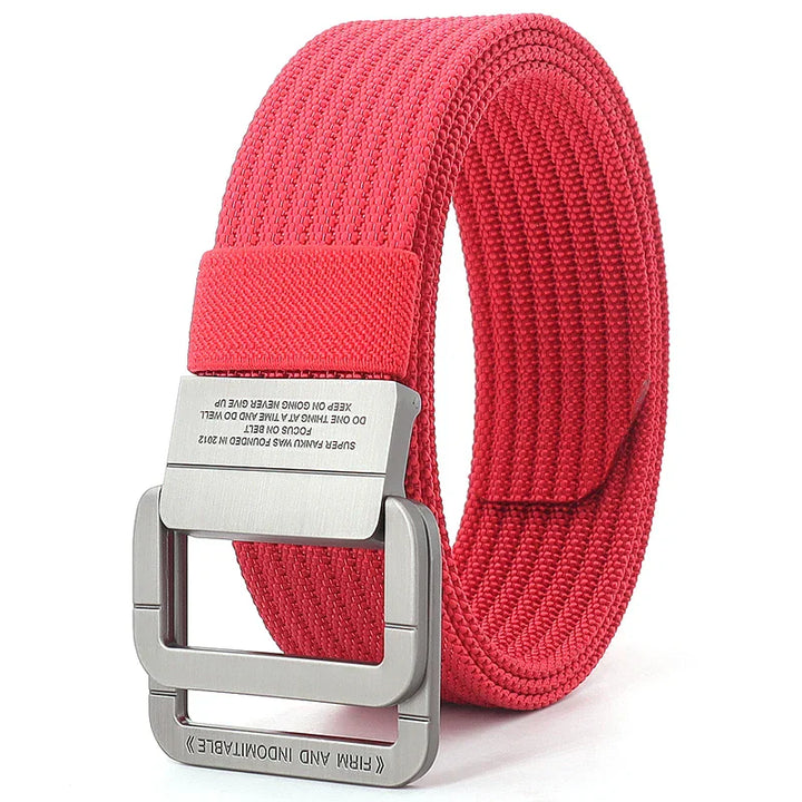 Ceinture Taille Unisexe en Toile Rayée – Sangle Décontractée à Boucle Métallique Double Anneau