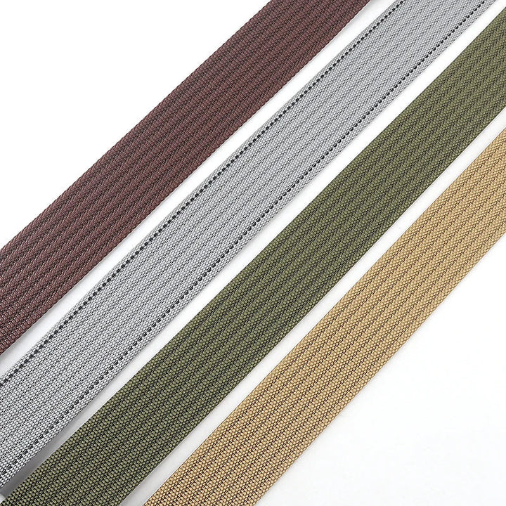 Ceinture Taille Unisexe en Toile Rayée – Sangle Décontractée à Boucle Métallique Double Anneau