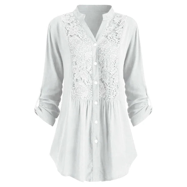 Blouse Femme Élégante en Dentelle à Boutons – Tunique Décontractée