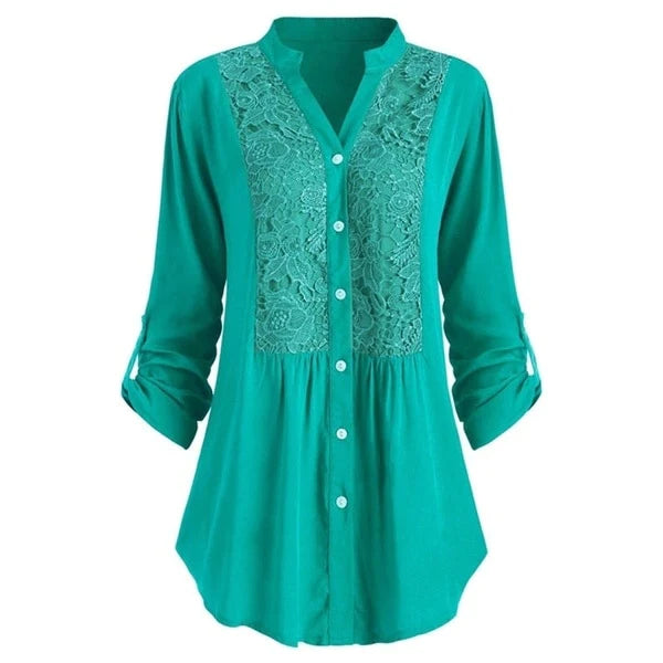 Blouse Femme Élégante en Dentelle à Boutons – Tunique Décontractée