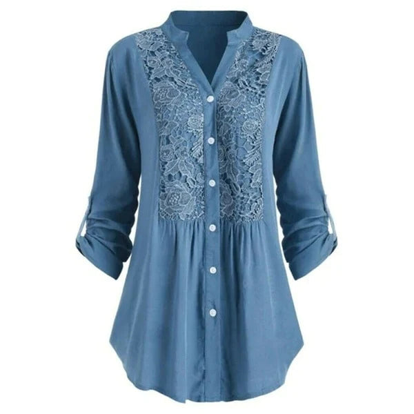 Blouse Femme Élégante en Dentelle à Boutons – Tunique Décontractée