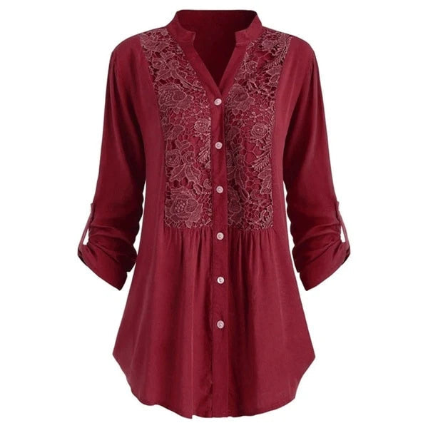 Blouse Femme Élégante en Dentelle à Boutons – Tunique Décontractée