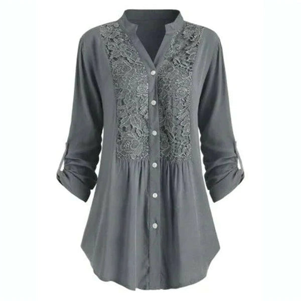 Blouse Femme Élégante en Dentelle à Boutons – Tunique Décontractée
