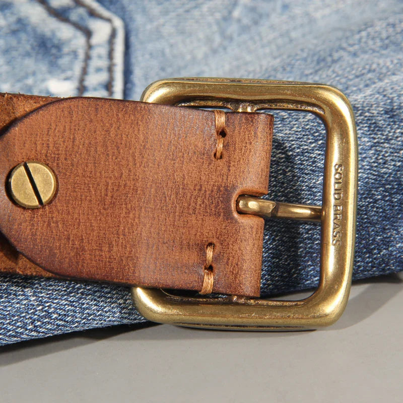 Ceinture homme en cuir de vachette véritable – Ceinture artisanale avec boucle en laiton massif pour jean et pantalon
