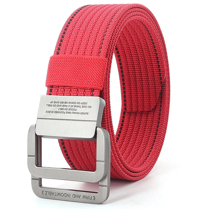 Ceinture Taille Unisexe en Toile Rayée – Sangle Décontractée à Boucle Métallique Double Anneau