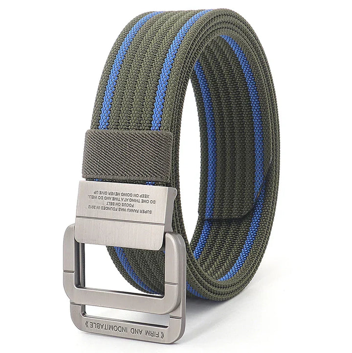 Ceinture Taille Unisexe en Toile Rayée – Sangle Décontractée à Boucle Métallique Double Anneau