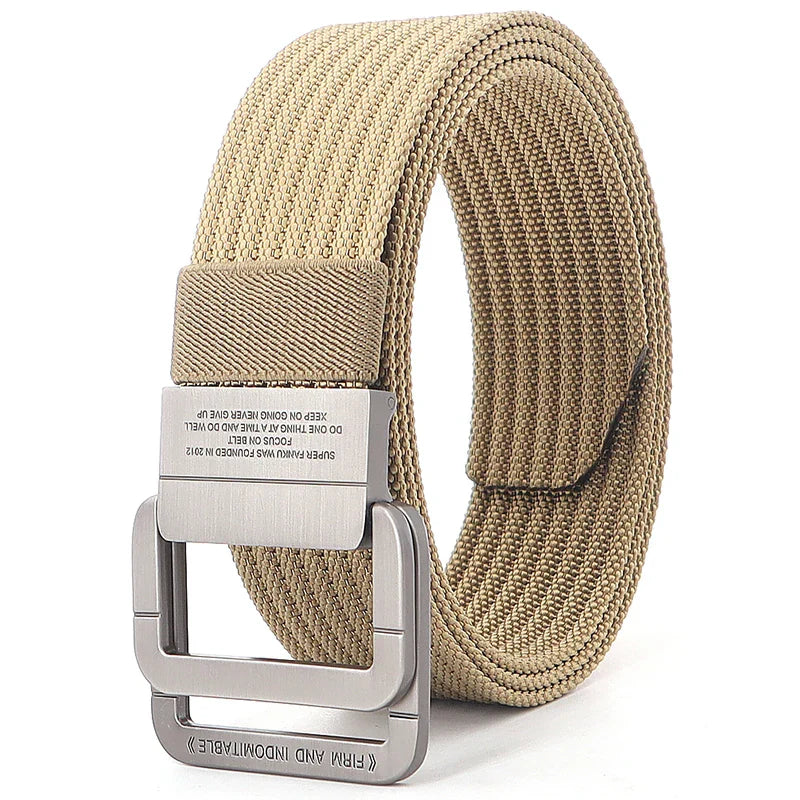 Ceinture Taille Unisexe en Toile Rayée – Sangle Décontractée à Boucle Métallique Double Anneau