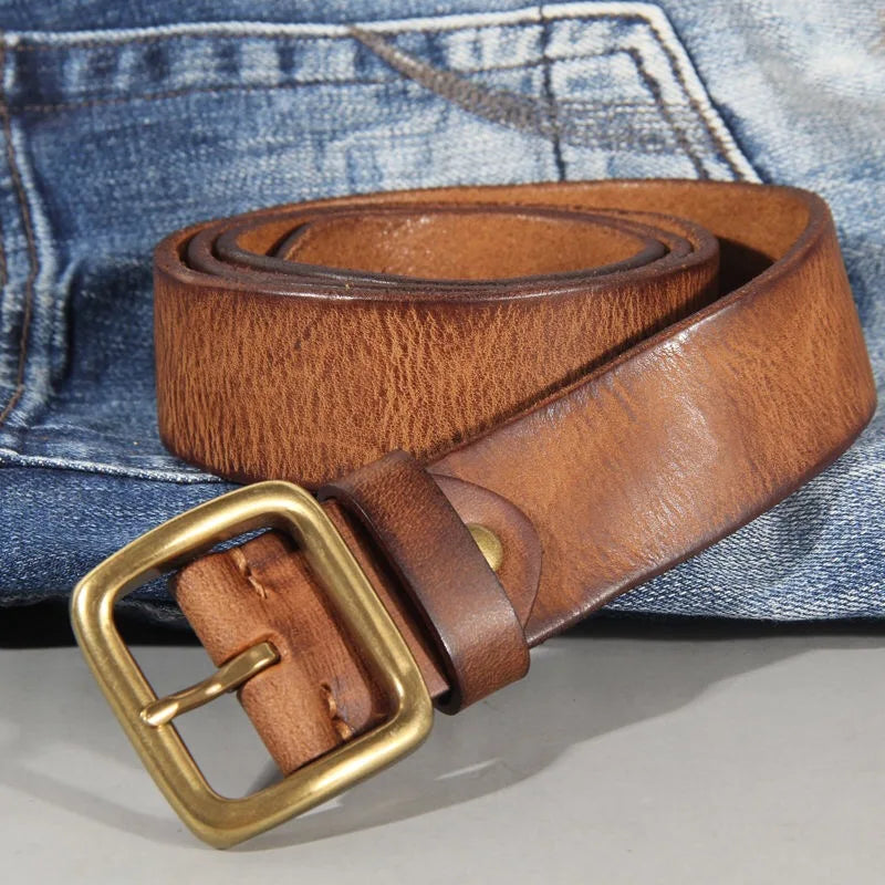 Ceinture homme en cuir de vachette véritable – Ceinture artisanale avec boucle en laiton massif pour jean et pantalon