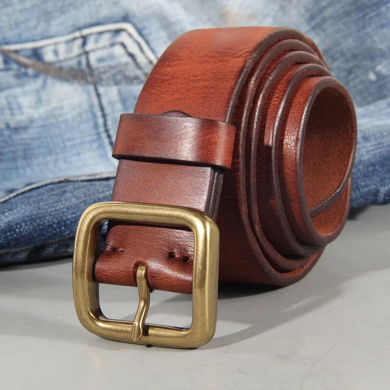 Ceinture homme en cuir de vachette véritable – Ceinture artisanale avec boucle en laiton massif pour jean et pantalon