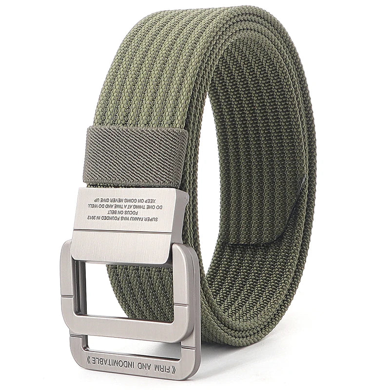Ceinture Taille Unisexe en Toile Rayée – Sangle Décontractée à Boucle Métallique Double Anneau