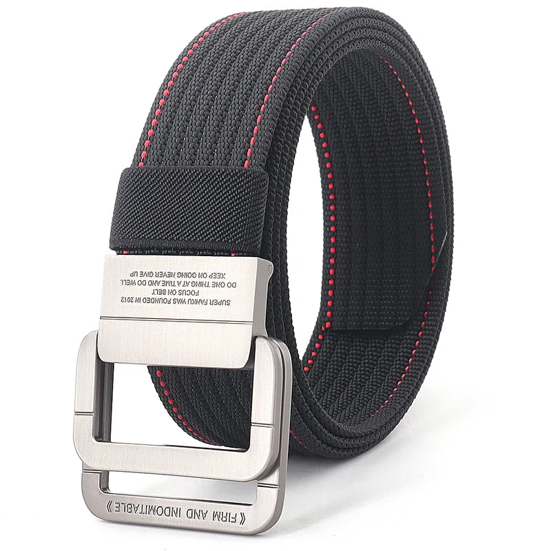 Ceinture Taille Unisexe en Toile Rayée – Sangle Décontractée à Boucle Métallique Double Anneau