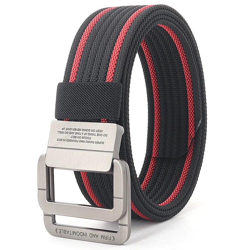 Ceinture Taille Unisexe en Toile Rayée – Sangle Décontractée à Boucle Métallique Double Anneau