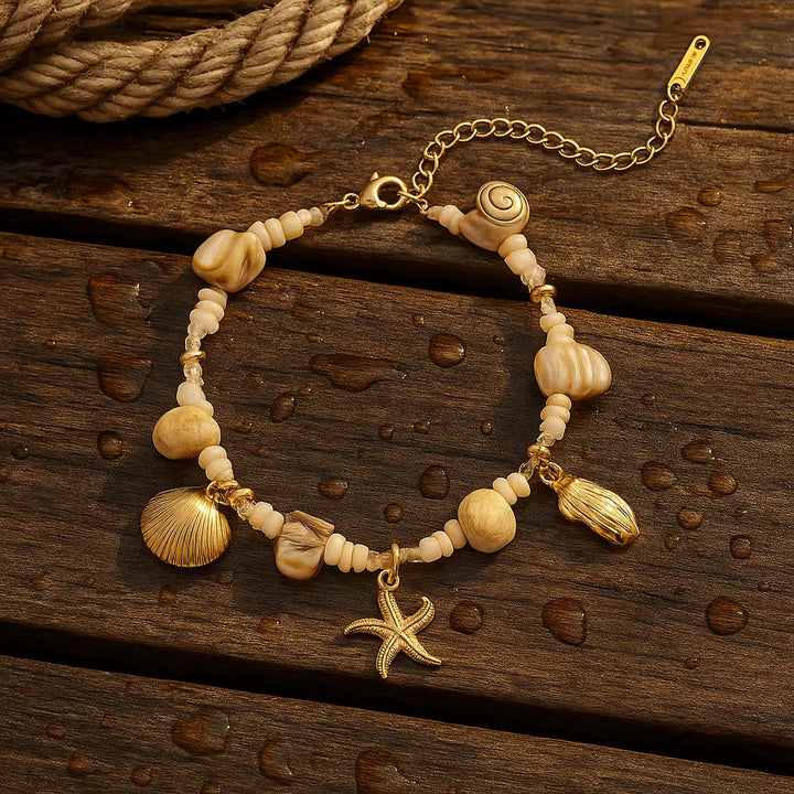 Bracelet Coquillages Dorés et Perles