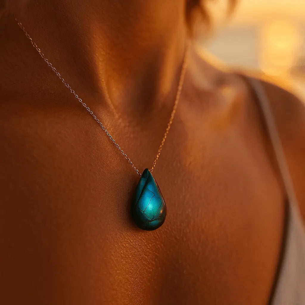 Collier Pendentif Goutte en Labradorite