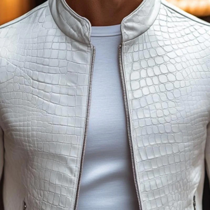 Veste Homme Col Montant Effet Cuir – Fermeture Zippée Coupe Ajustée