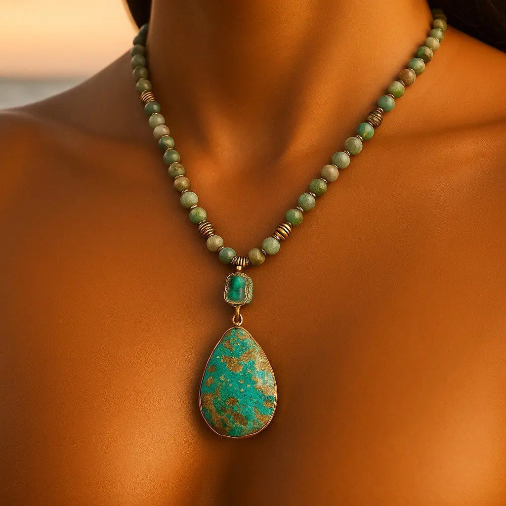 Collier en Perles de Jade avec Pendentif Goutte