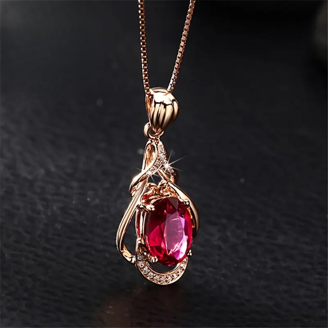 Collier Élégant avec des Cristaux Rouges et de l&