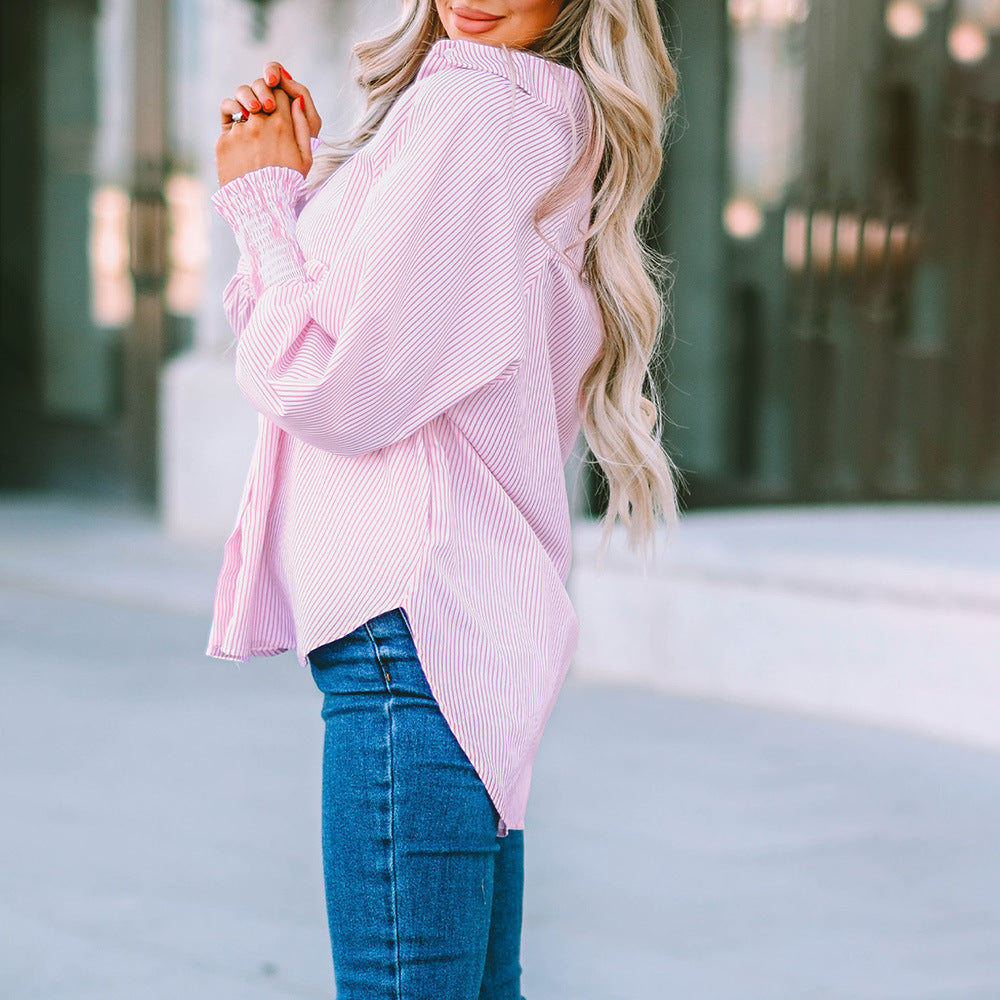 Chemise oversize rayée femme – Boutonnée à manches longues décontractée