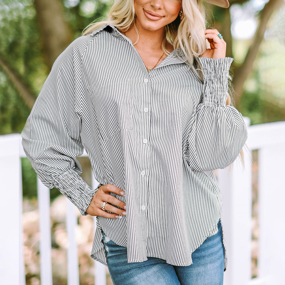 Chemise oversize rayée femme – Boutonnée à manches longues décontractée