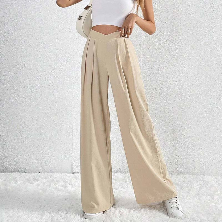 Pantalon Large Beige Femme