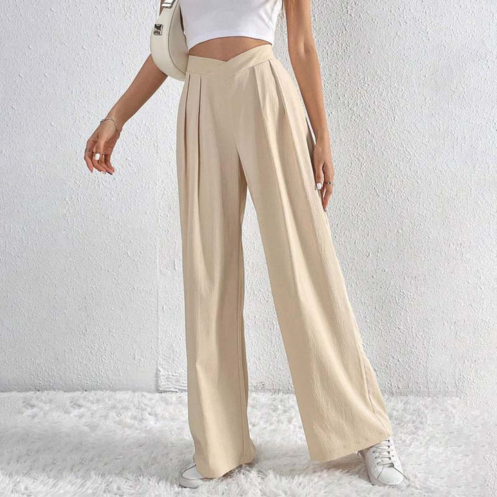 Pantalon Large Beige Femme
