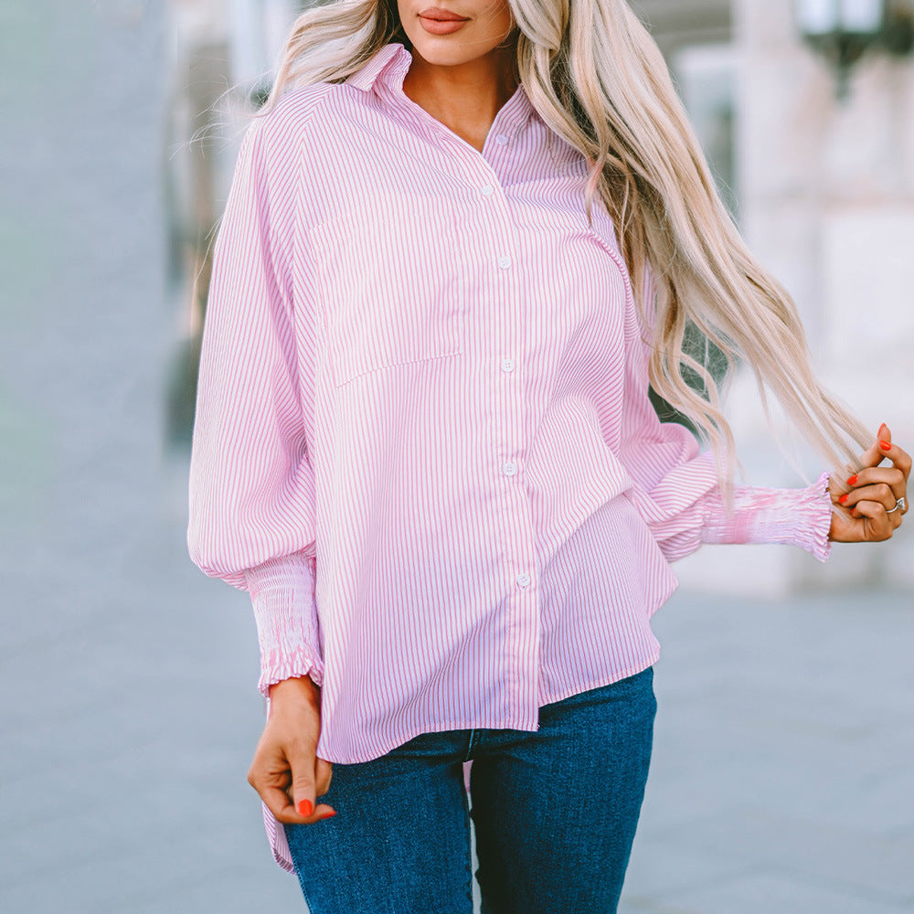 Chemise oversize rayée femme – Boutonnée à manches longues décontractée