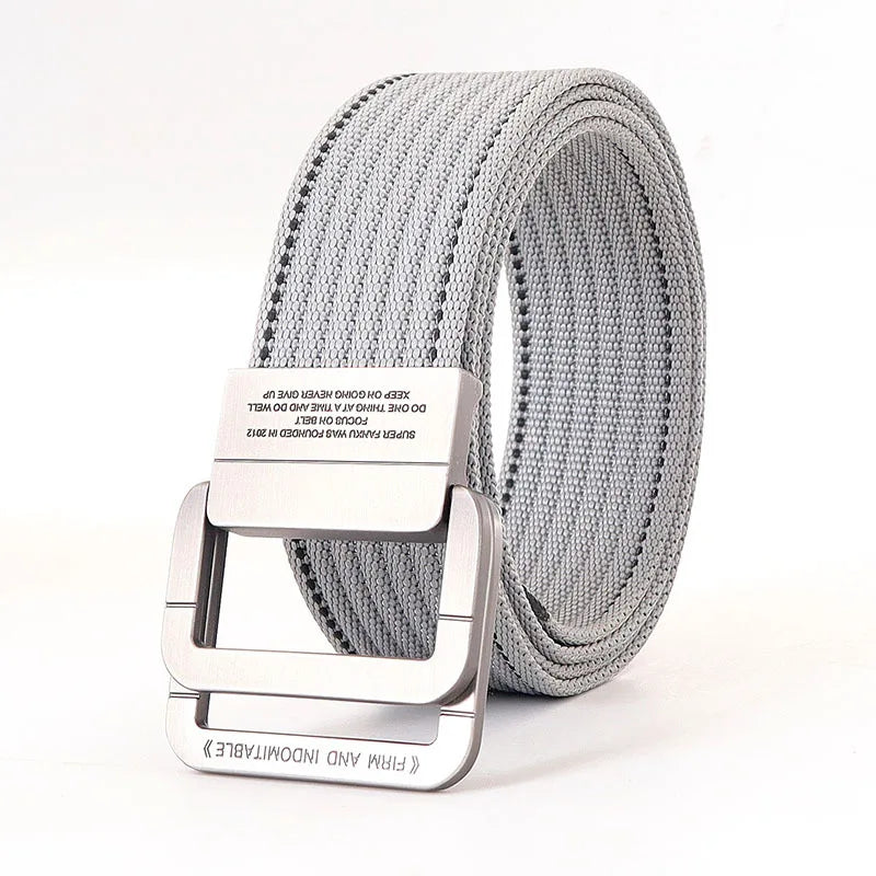 Ceinture Taille Unisexe en Toile Rayée – Sangle Décontractée à Boucle Métallique Double Anneau