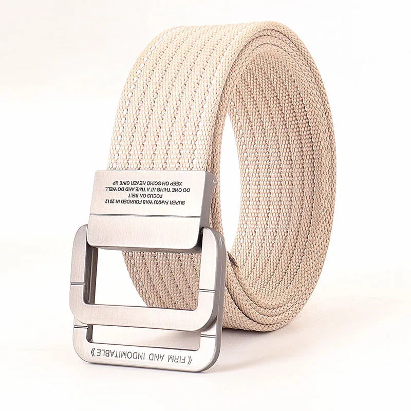 Ceinture Taille Unisexe en Toile Rayée – Sangle Décontractée à Boucle Métallique Double Anneau