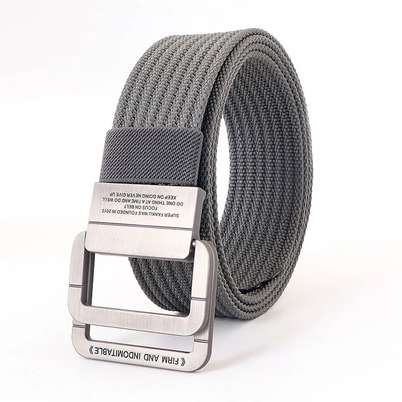Ceinture Taille Unisexe en Toile Rayée – Sangle Décontractée à Boucle Métallique Double Anneau
