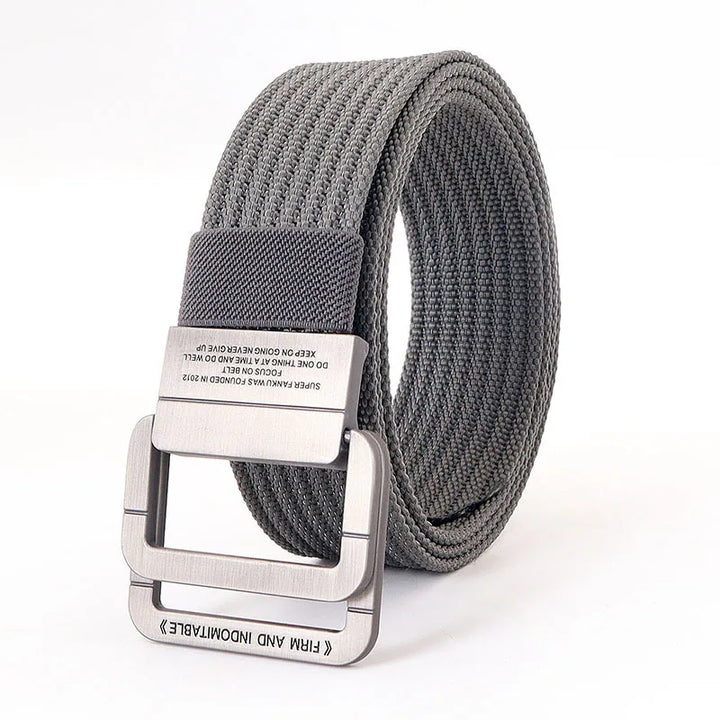 Ceinture Taille Unisexe en Toile Rayée – Sangle Décontractée à Boucle Métallique Double Anneau