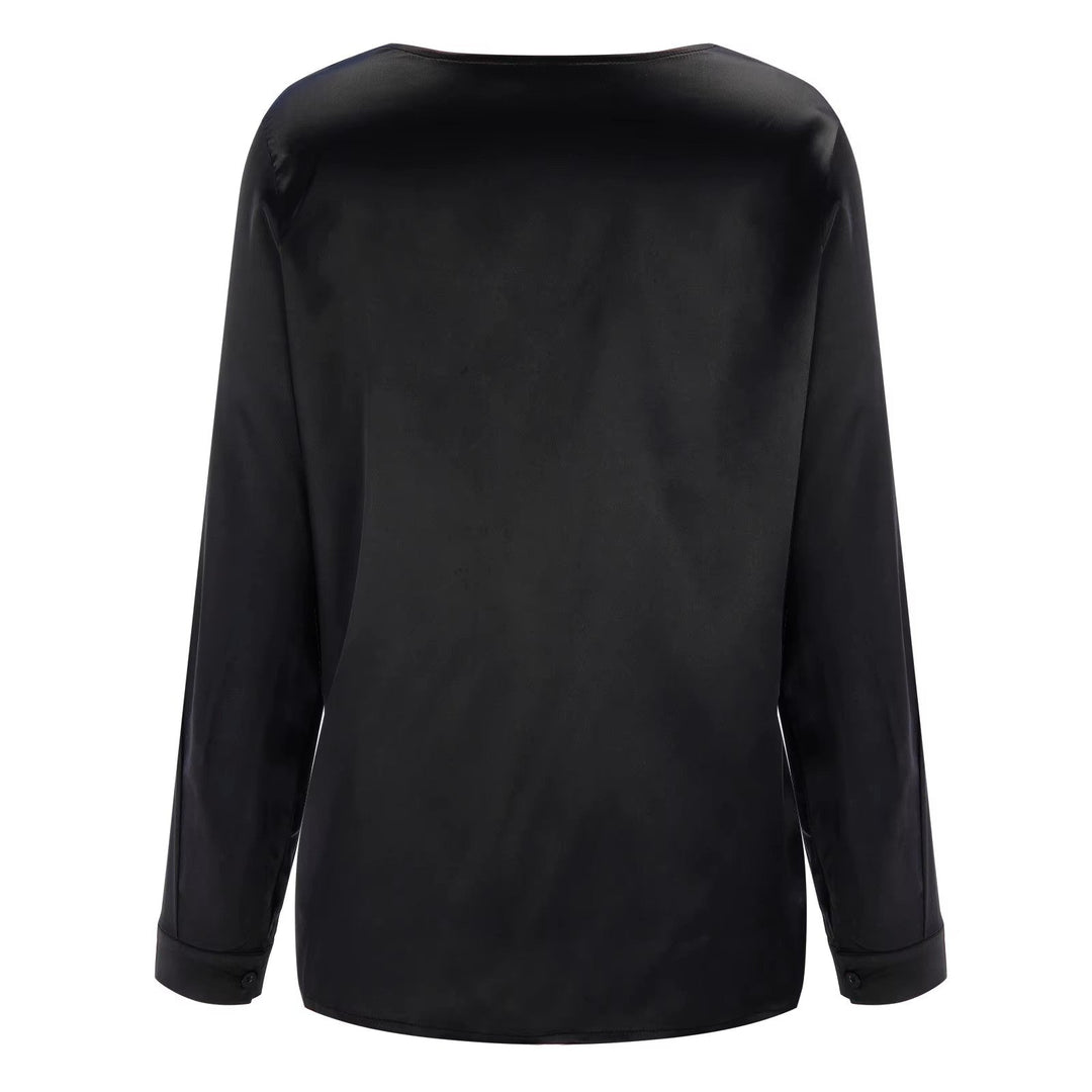 Chemisier satiné femme à décolleté plongeant – Blouse élégante fluide