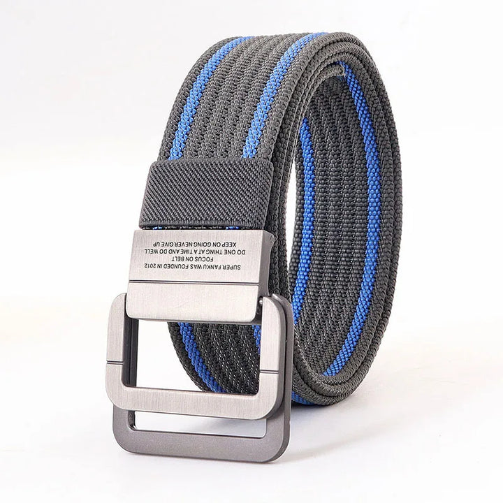 Ceinture Taille Unisexe en Toile Rayée – Sangle Décontractée à Boucle Métallique Double Anneau